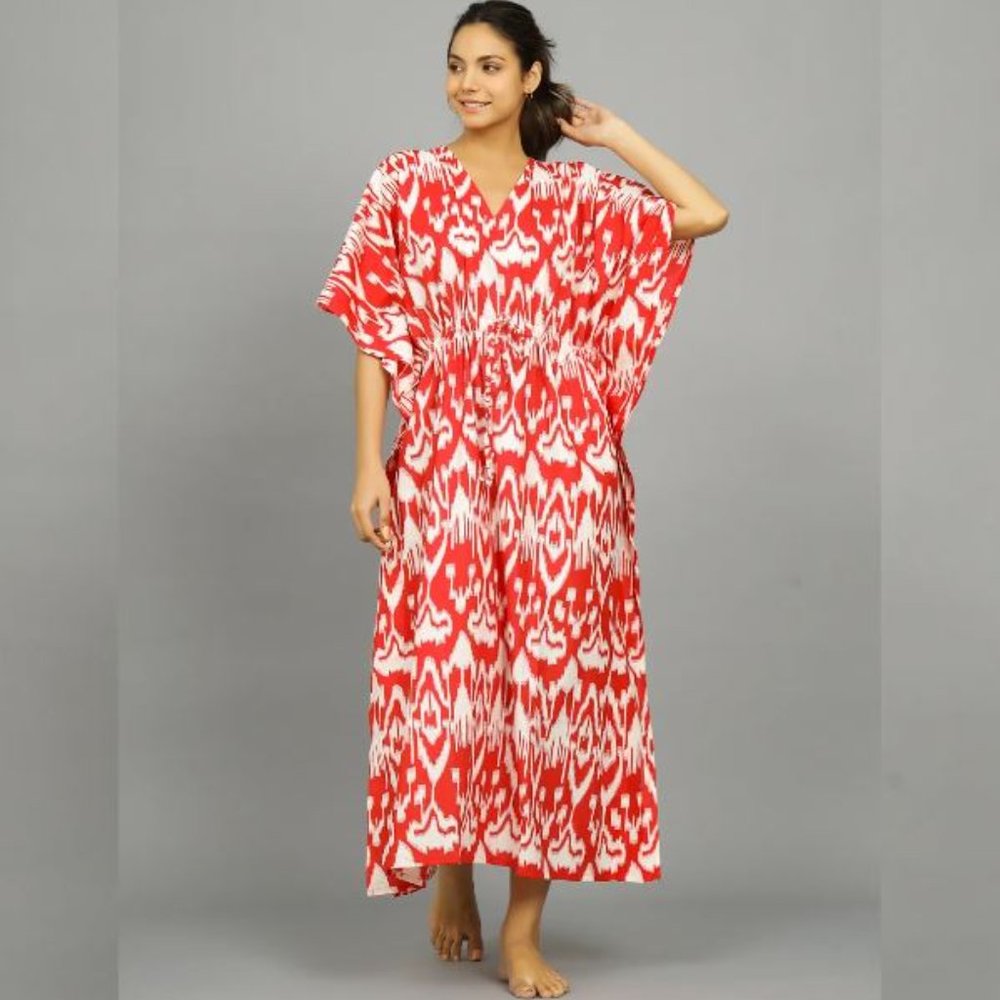New Collection For Indian Handprint Cotton Caftan For Beach Wear Cover Up Long - Picture 3 of 6